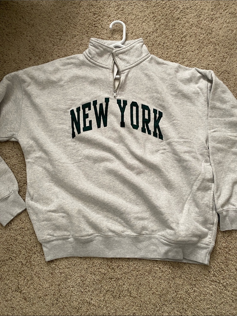NEW Brandy Melville Light Gray 'New York' Quarter‑Zip Sweatshirt